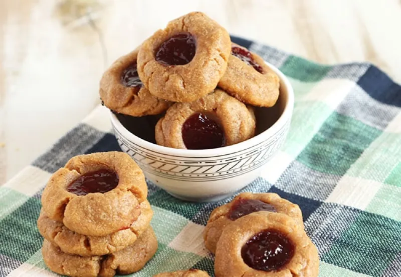 Gluten Free Peanut Butter and Jelly Thumbprint Cookies