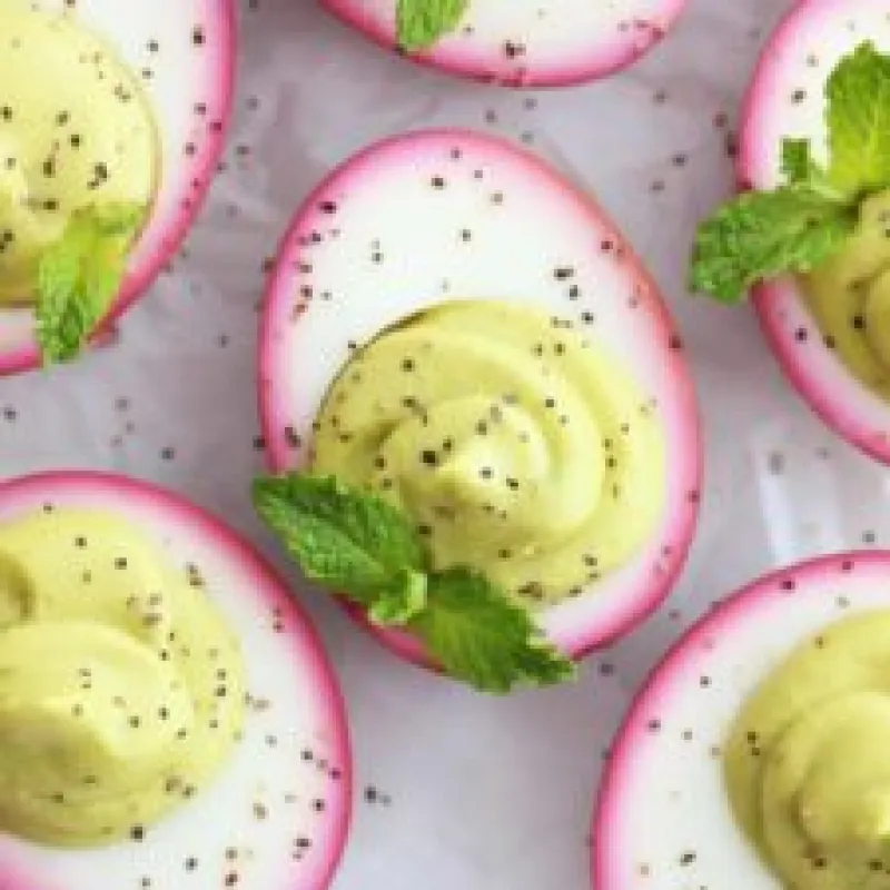 Beet Pickled Avocado Deviled Eggs