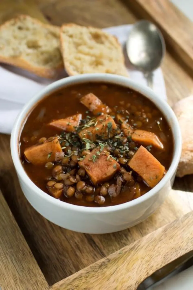 Vegan Sweet Potato Lentil Soup (Oil-free!)
