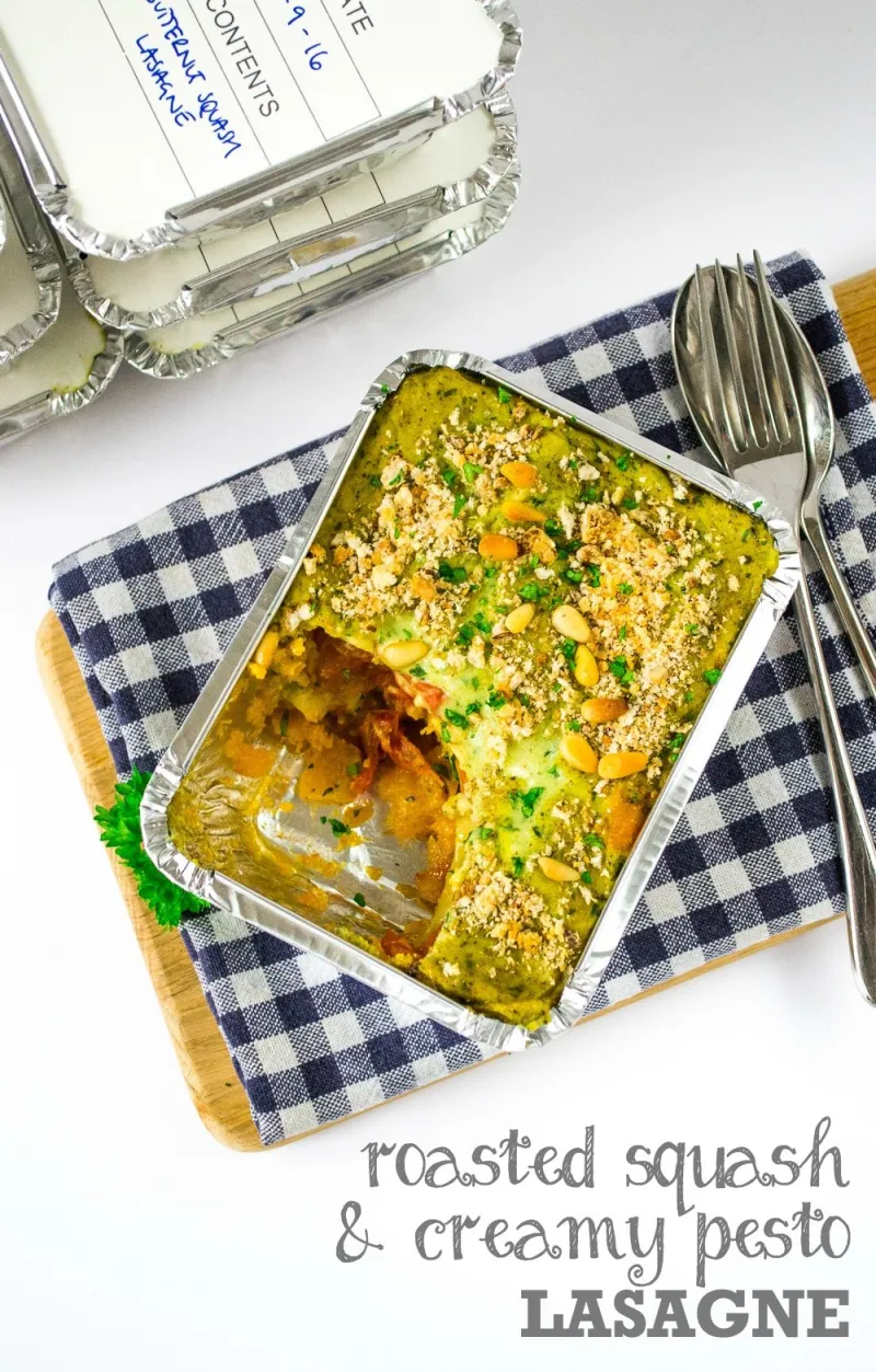 'Make & Freeze' Roasted Squash & Creamy Pesto Lasagne (Vegan)