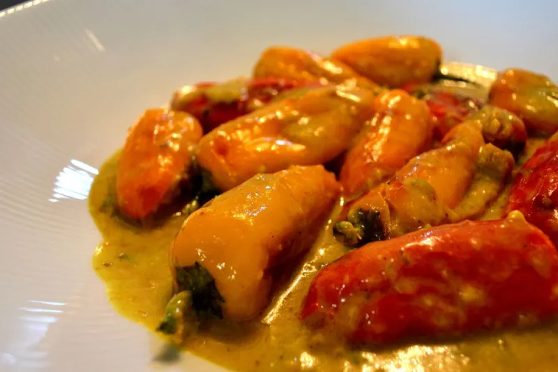 Sri Lankan Cashew Nut stuffed Capsicum in a Coconut and Curry Leaf Sauce