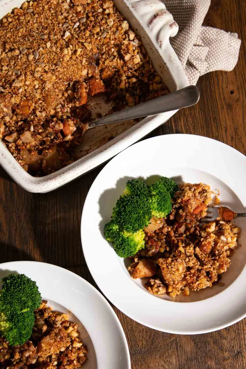 Lentil Bake with Nut Crumble Topping
