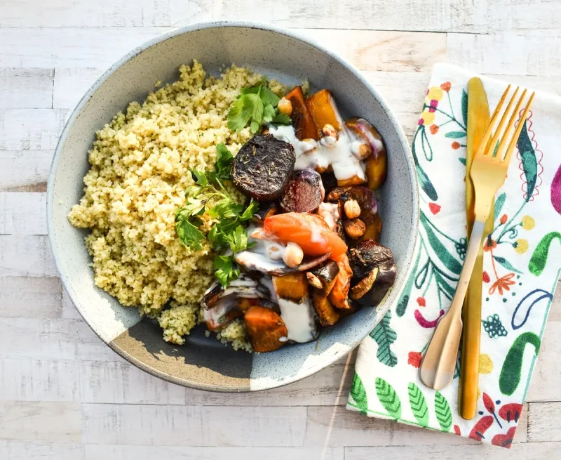 Moroccan Vegetable Tagine Traybake with Chickpeas