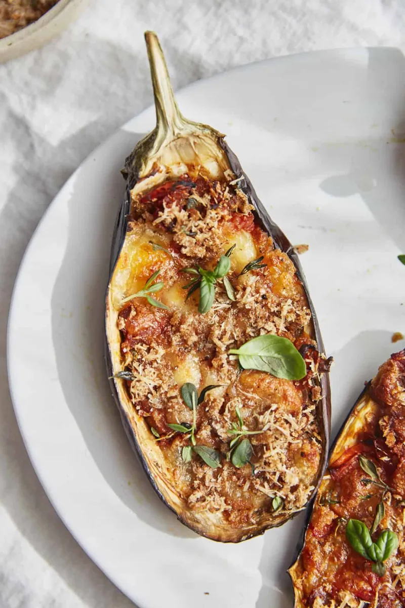 Stuffed Aubergines with Mozzarella & Tomato