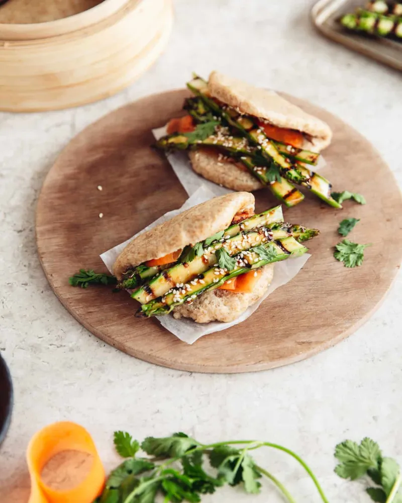 Grilled Asparagus Bao Buns (Vegan)