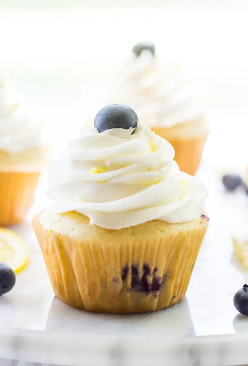 Cheesecake Stuffed Lemon Blueberry Cupcakes