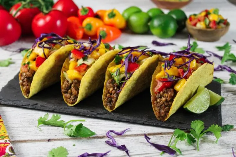 Lentil Mushroom Tacos w/ Mango Salsa