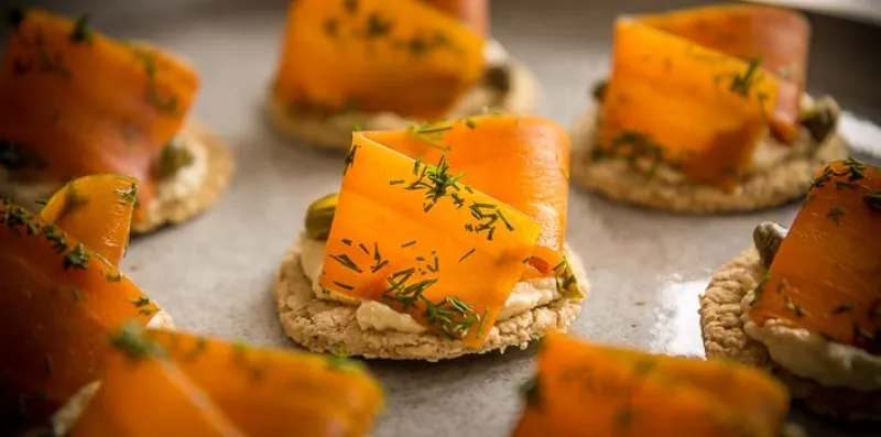 Vegan Gravlax with Smokey Carrots and Almond Cream Oatcakes