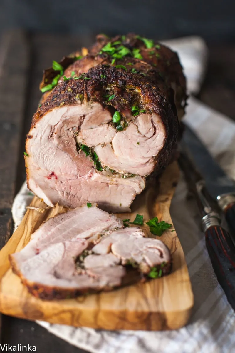 Aromatic Spice Rubbed Pork Roast Stuffed with Herbs and Garlic