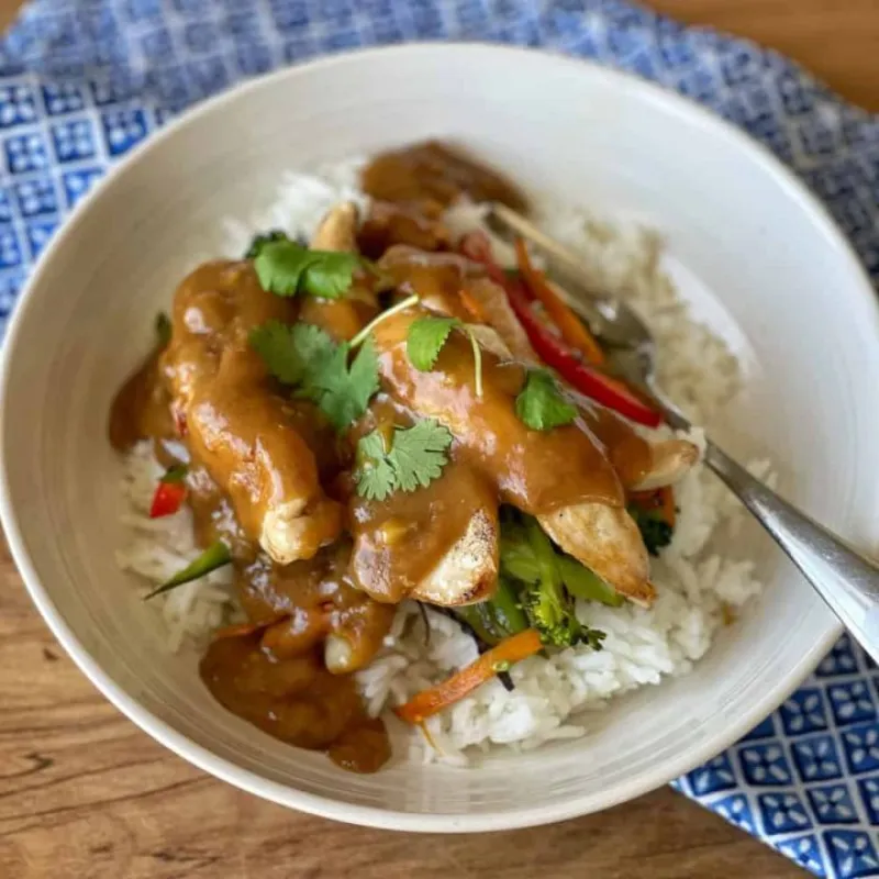 Chicken and Vegetable Stir Fry with Satay Sauce
