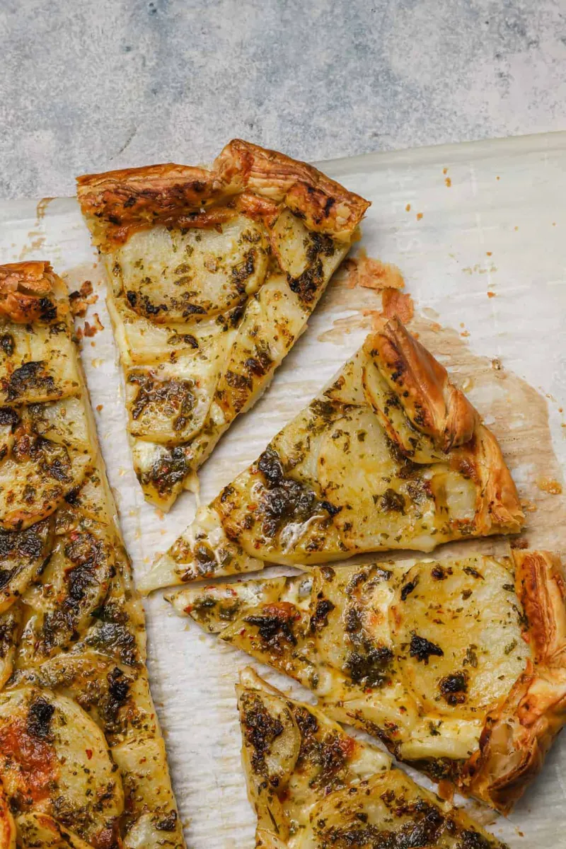 Cheesy Potato Galette on Puff Pastry with Chermoula