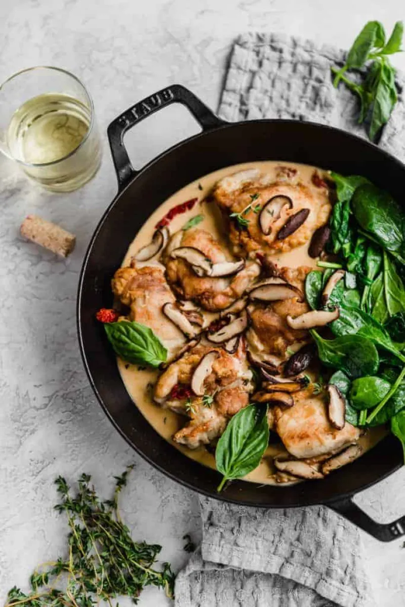 Chicken Thighs with Mushrooms & White Wine Sauce