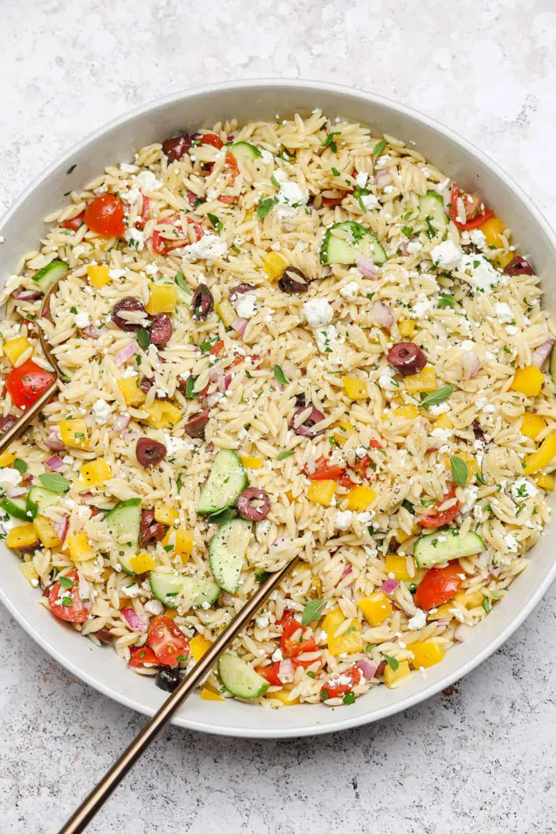 Greek-Style Orzo Pasta Salad with Olives & Feta
