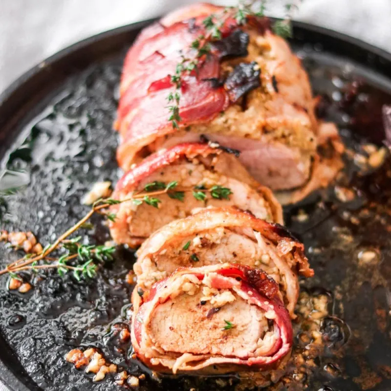 Apple Bacon Wrapped Pork Tenderloin (Paleo, Whole30, Keto)