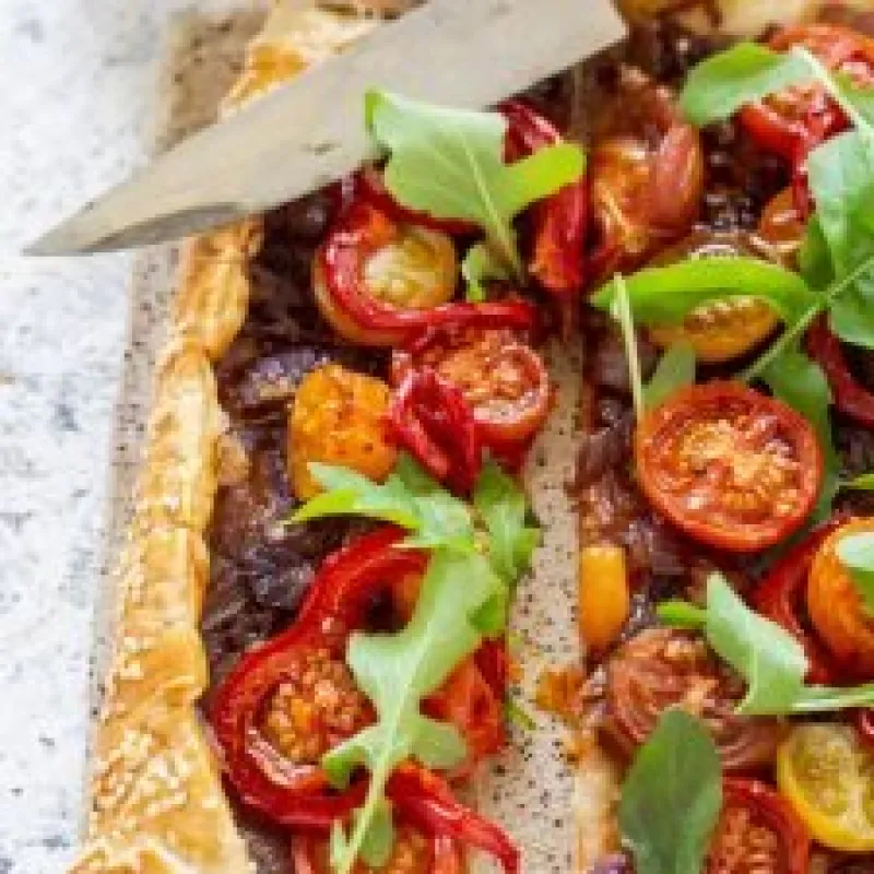 Caramelised Onion Tomato & Capsicum Tart