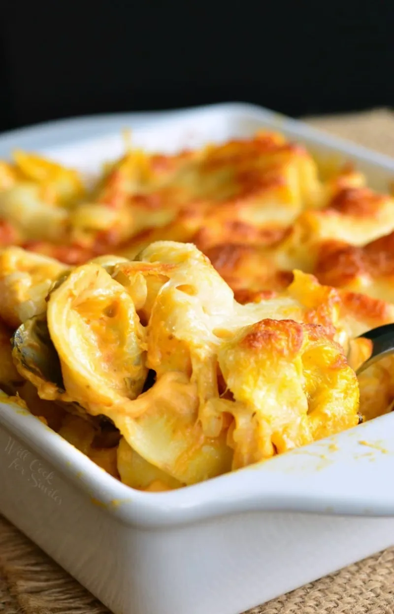 Spicy Three Cheese Pumpkin Tortellini Bake