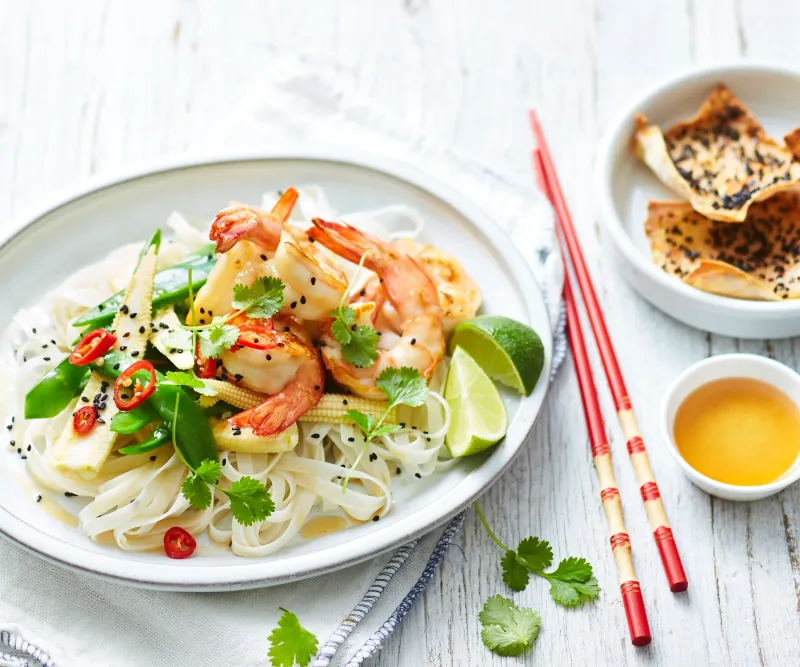 Sesame prawn ‘toast’ noodle salad