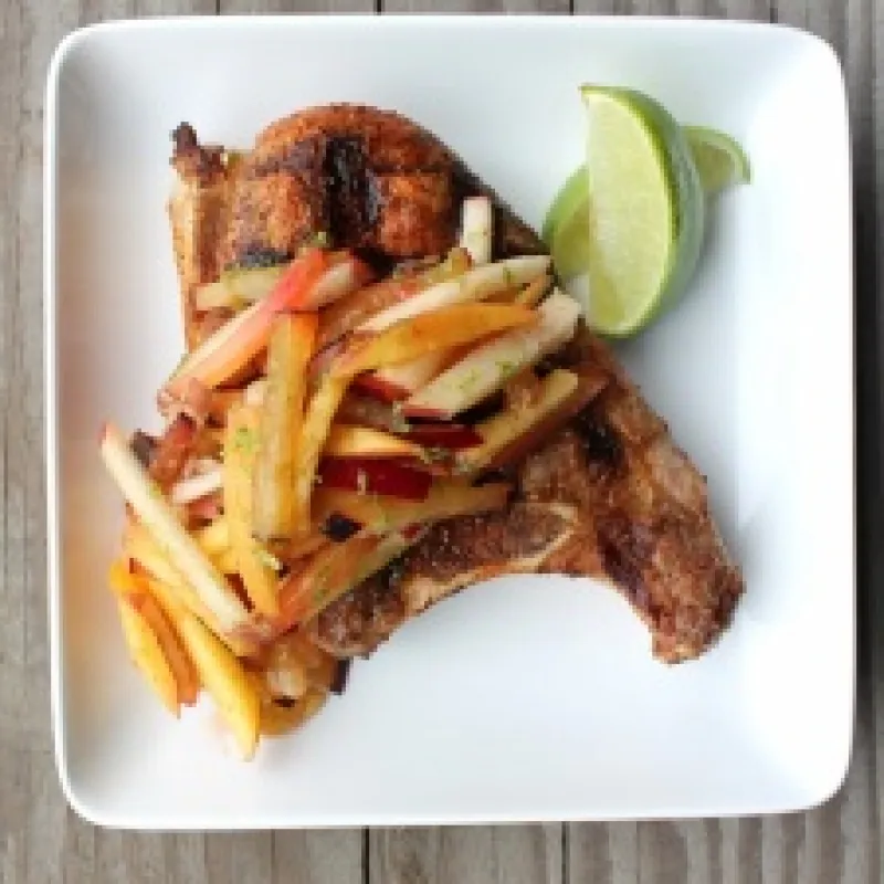 Grilled Pork Chops with Stone Fruit Slaw